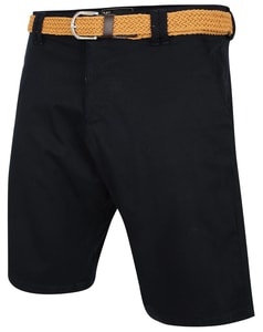 KAM Belted Oxford Stretch Chino Shorts Black